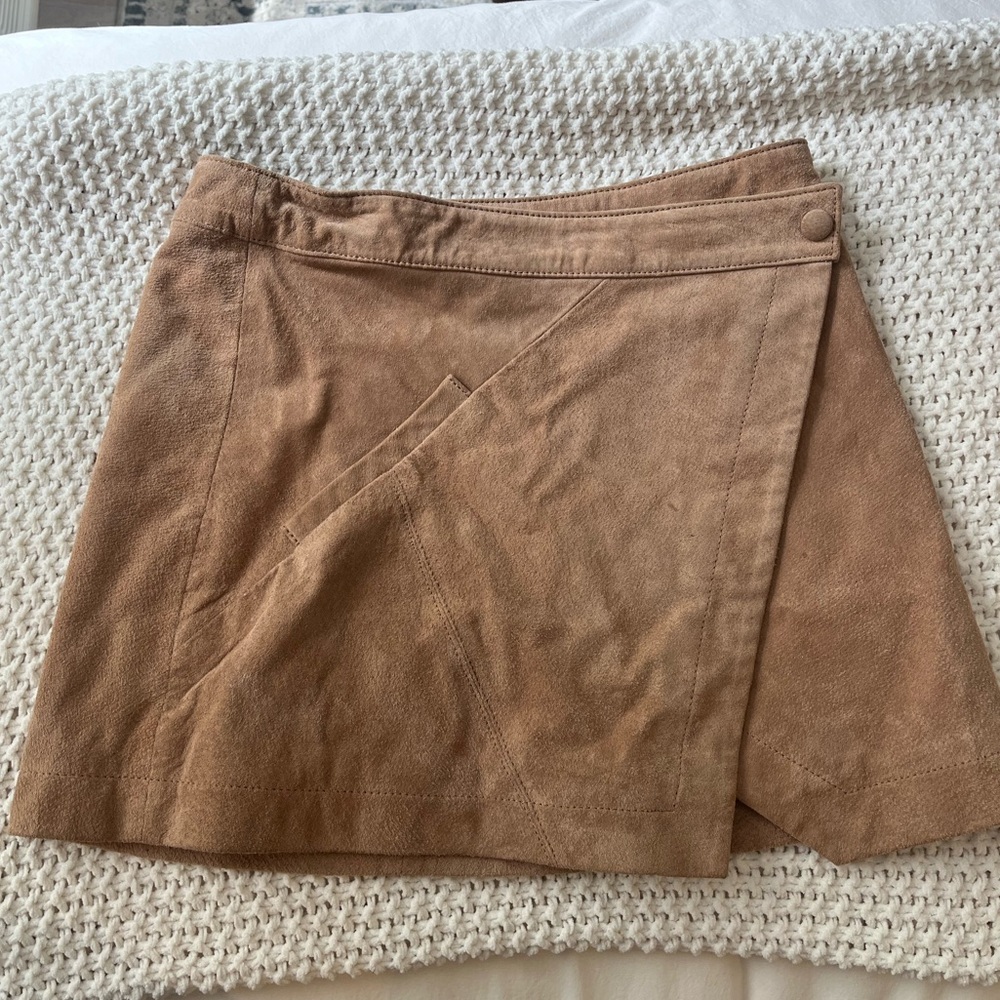 NWT Blank NYC Almond Wrap Leather Suede Skirt in Herb